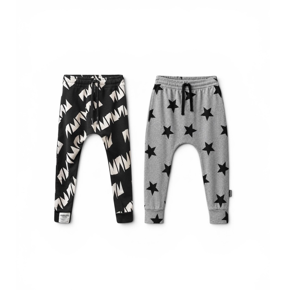 NUNUNU‎ Kids Baggy Harem Pants Lot of 2 Star Geometric Print Joggers Black Grey